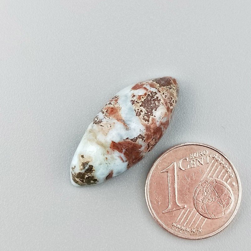 Cabochon di Larimar Grezzo Naturale Marquise, Piatto e Liscio, 25x10 mm, 2,37 g, Fatto a Mano