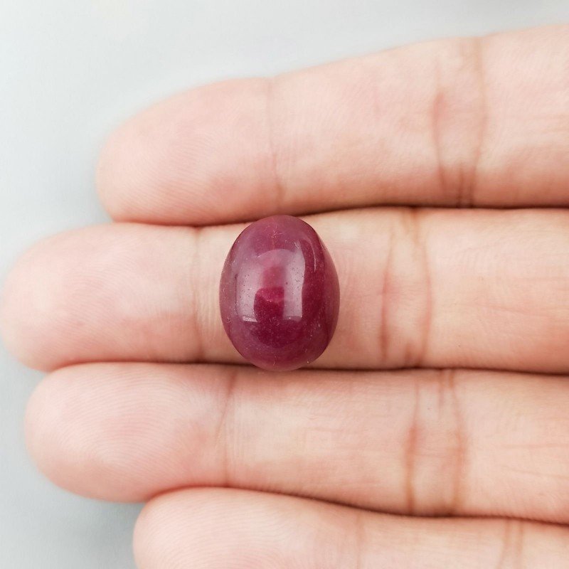 Giada Rubino Forma Ovale Piatto Cabochon Liscio Fatto a Mano 16X13X9mm 16,10 Carati 1pz