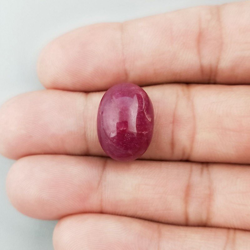 Giada Rubino Forma Ovale Piatto Cabochon Liscio Fatto a Mano 18X13X9mm 17,30 Carati 1pz