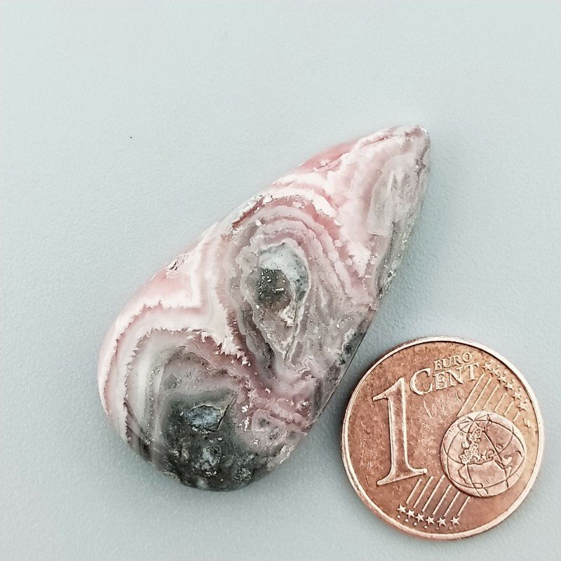 Cabochon di Rodocrosite Naturale Goccia, Piatto e Liscio, 34x18 mm, 9,15 g, Fatto a Mano
