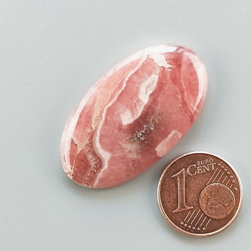 Cabochon di Rodocrosite Naturale Ovale, Piatto e Liscio, 34x19 mm, 8,03 g, Fatto a Mano
