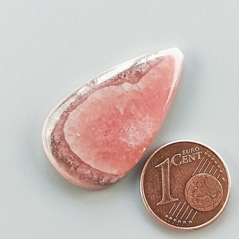 Cabochon di Rodocrosite Naturale Goccia, Piatto e Liscio, 31x18 mm, 5,86 g, Fatto a Mano
