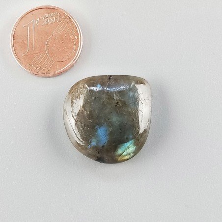 Labradorite Naturale Forma Goccia Piatto Cabochon Liscio Fatto a Mano 21X20mm 3,62gm 1pz