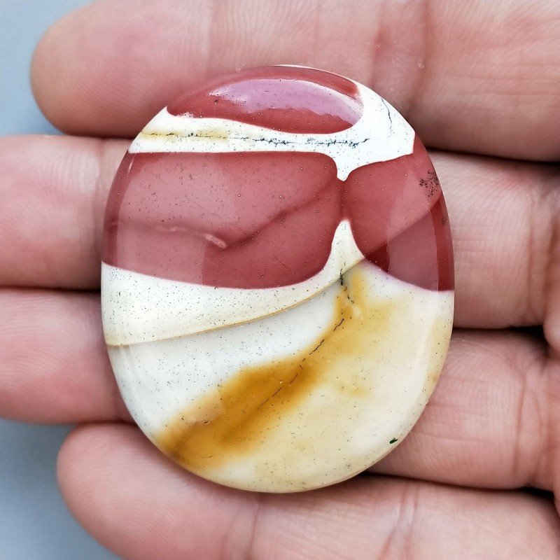 Mokaite Naturale Forma Ovale Piatto Cabochon Liscio Fatto a Mano 44X37X7mm 18,40gm 1pz