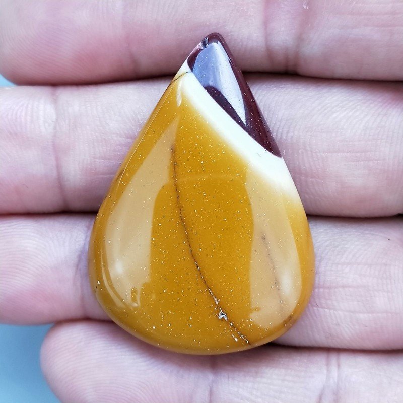 Mokaite Naturale Forma Goccia Piatto Cabochon Liscio Fatto a Mano 40X29mm 10,65gm 1pz