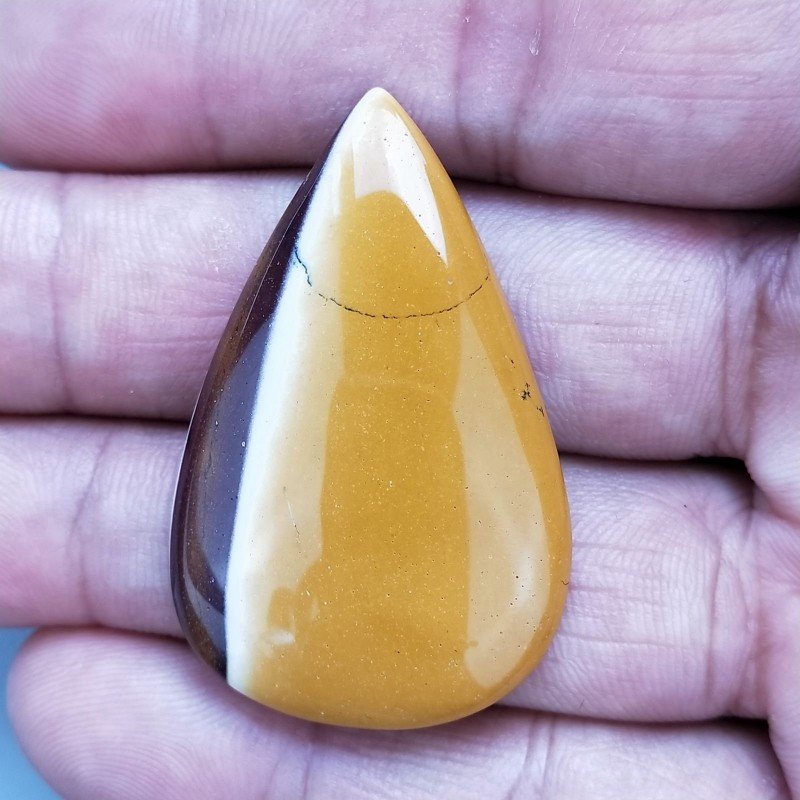 Mokaite Naturale Forma Goccia Piatto Cabochon Liscio Fatto a Mano 42X27mm 8,83gm 1pz