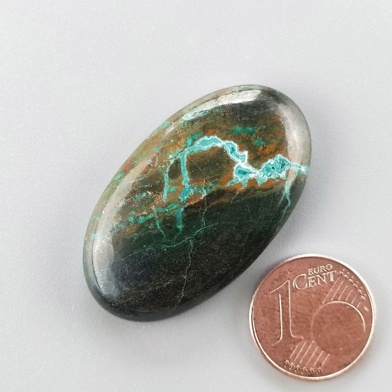 Cabochon di Crisocolla Naturale Ovale, Piatto e Liscio, 36x20 mm, 12,32 g, Fatto a Mano