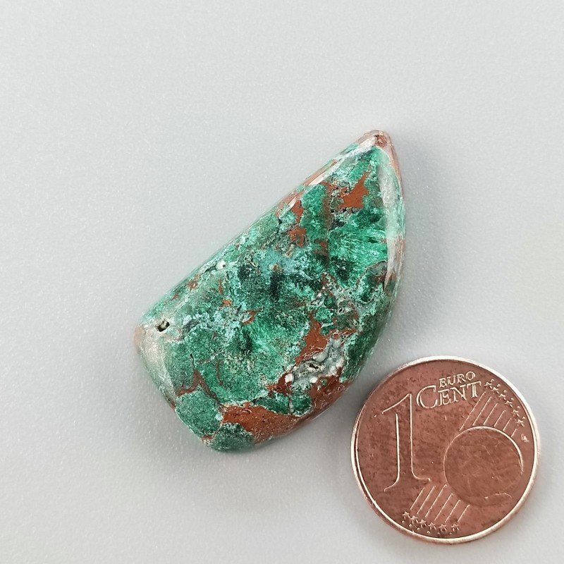 Cabochon di Crisocolla Naturale Fantasia, Piatto e Liscio, 31x17 mm, 6,30 g, Fatto a Mano