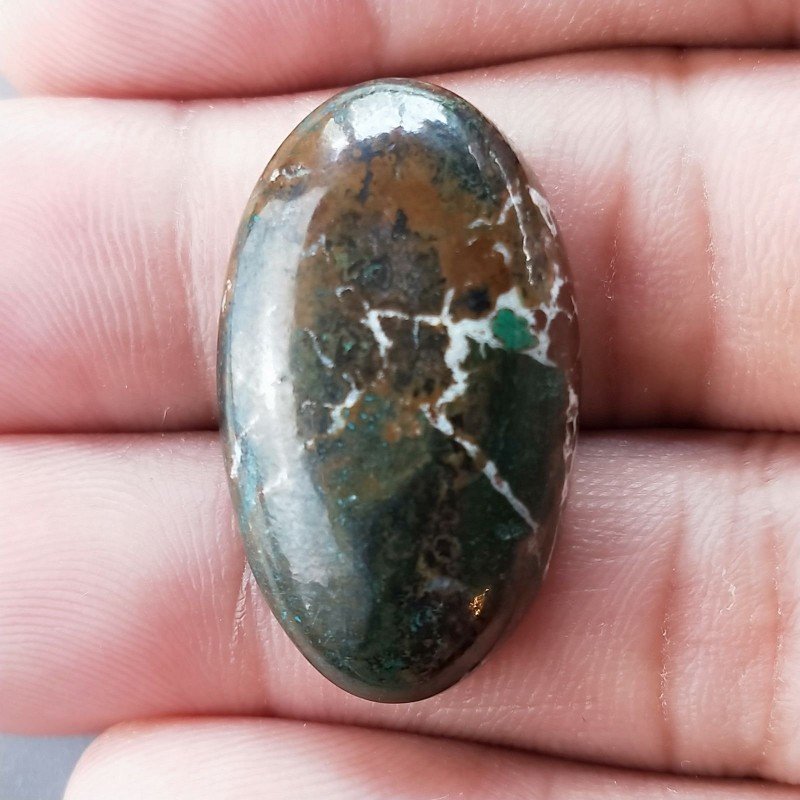 Crisocola Naturale Forma Ovale Piatto Cabochon Liscio Fatto a Mano 29X17mm 6.53gm 1pz