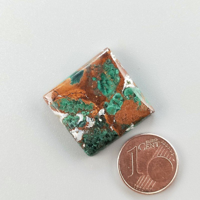 Cabochon di Crisocolla Naturale Rettangolare, Piatto e Liscio, 22x21 mm, 6,87 g, Fatto a Mano