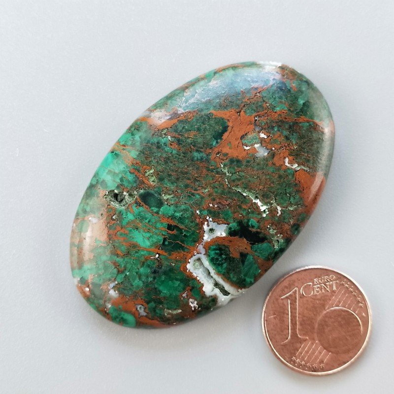 Cabochon di Crisocolla Naturale Ovale, Piatto e Liscio, 47x30 mm, 18,17 g, Fatto a Mano