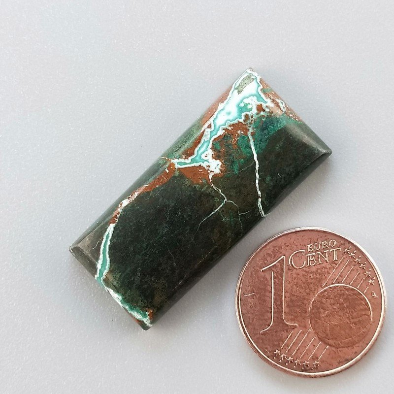 Cabochon di Crisocolla Naturale Rettangolare, Piatto e Liscio, 28x13 mm, 5,30 g, Fatto a Mano