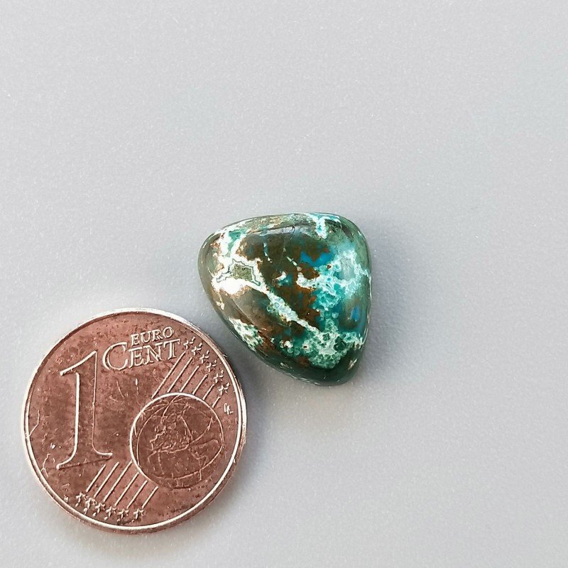 Cabochon di Crisocolla Naturale Triangolo, Piatto e Liscio, 14x11 mm, 1,20 g, Fatto a Mano