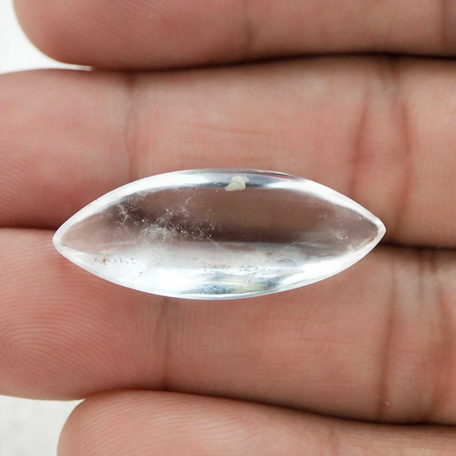 Cristallo Di Rocca Naturale Forma Marquise Piatto Cabochon Liscio Fatto a Mano 29X12X6mm 14,25 Carati 1pz