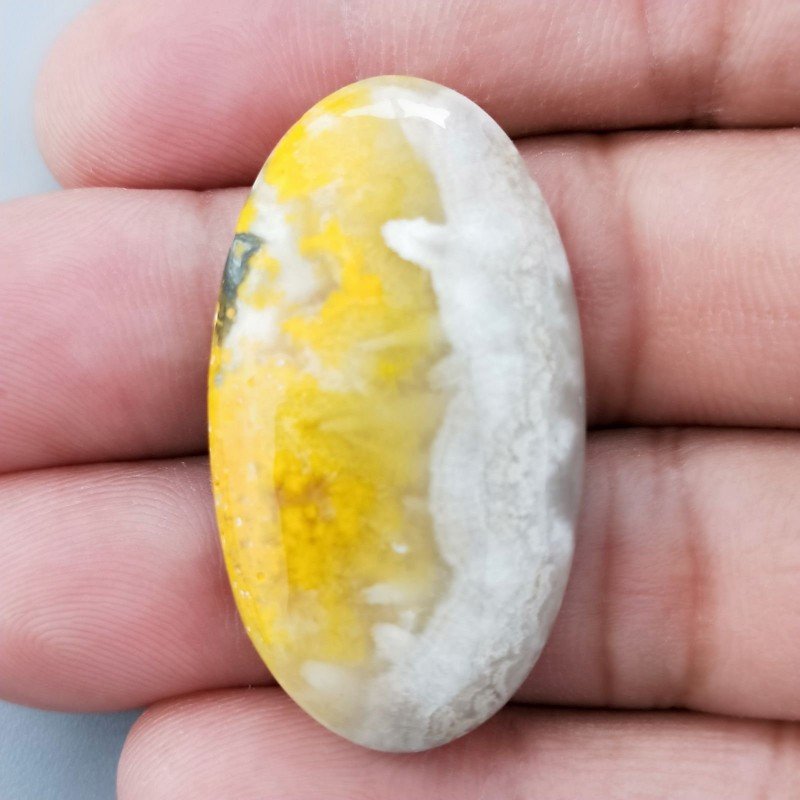 Cabochon di Diaspro Bumble Bee Naturale Ovale, Piatto e Liscio, 38x21 mm, 7,91 g, Fatto a Mano