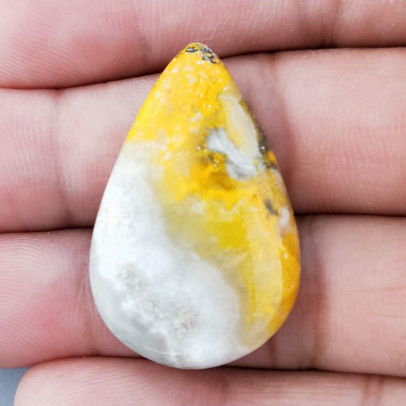 Cabochon di Diaspro Bumble Bee Naturale Goccia, Piatto e Liscio, 33x22 mm, 5,80 g, Fatto a Mano
