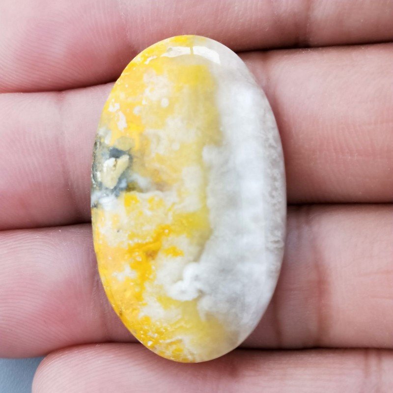Cabochon di Diaspro Bumble Bee Naturale Ovale, Piatto e Liscio, 36x22 mm, 6,30 g, Fatto a Mano