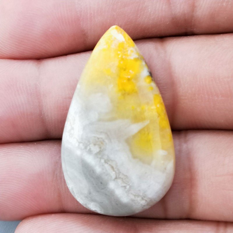 Cabochon di Diaspro Bumble Bee Naturale Goccia, Piatto e Liscio, 35x21 mm, 5,42 g, Fatto a Mano
