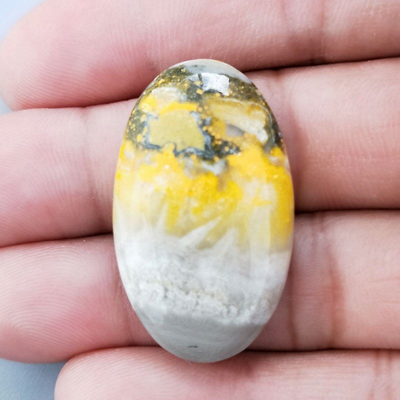 Diaspro Bumble Bee Naturale Forma Ovale Piatto Cabochon Liscio Fatto a Mano 35X21mm 7.90gm 1pz