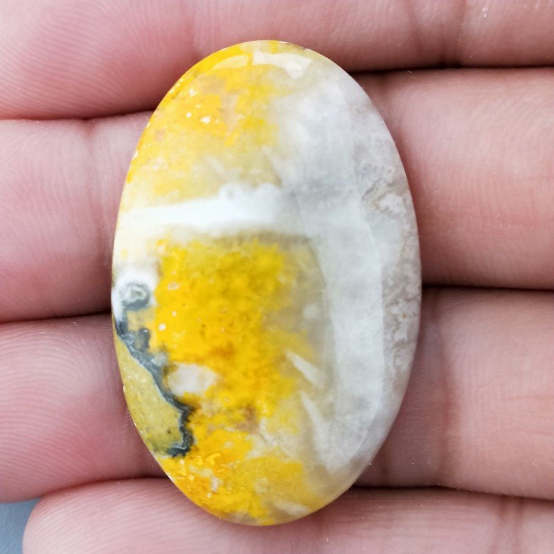 Cabochon di Diaspro Bumble Bee Naturale Ovale, Piatto e Liscio, 38x24 mm, 7,80 g, Fatto a Mano