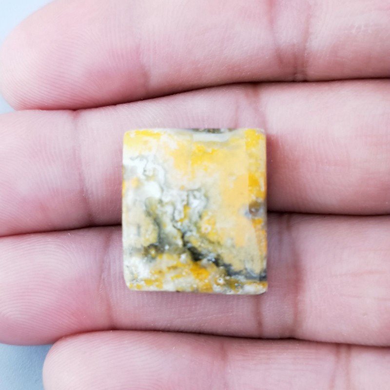 Cabochon di Diaspro Bumble Bee Naturale Rettangolare, Piatto e Liscio, 20x18 mm, 5,27 g, Fatto a Mano
