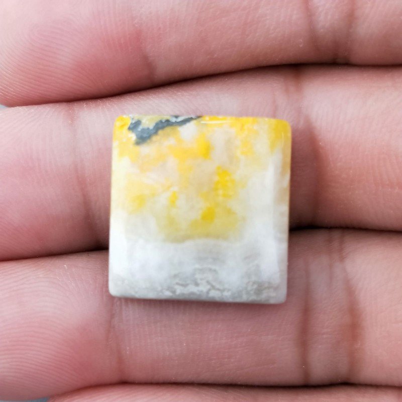 Cabochon di Diaspro Bumble Bee Naturale Quadrato, Piatto e Liscio, 19x19 mm, 4,17 g, Fatto a Mano