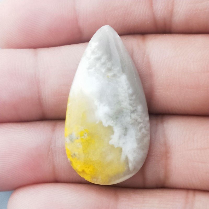 Cabochon di Diaspro Bumble Bee Naturale Goccia, Piatto e Liscio, 34x18 mm, 3,67 g, Fatto a Mano