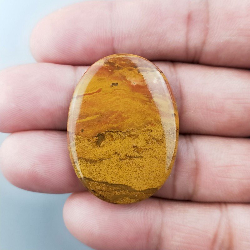 Diaspro Giallo Naturale Forma Ovale Piatto Cabochon Liscio Fatto a Mano 36X27X4mm 6,35gm 1pz