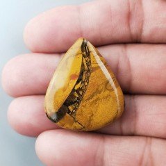 Diaspro Giallo Naturale Forma Goccia Piatto Cabochon Liscio Fatto a Mano 33X28X6mm 9,35gm 1pz