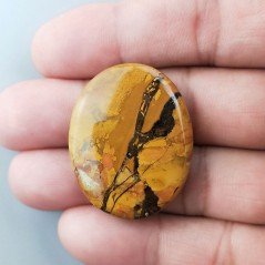 Diaspro Giallo Naturale Forma Ovale Piatto Cabochon Liscio Fatto a Mano 34X28X6mm 10,80gm 1pz