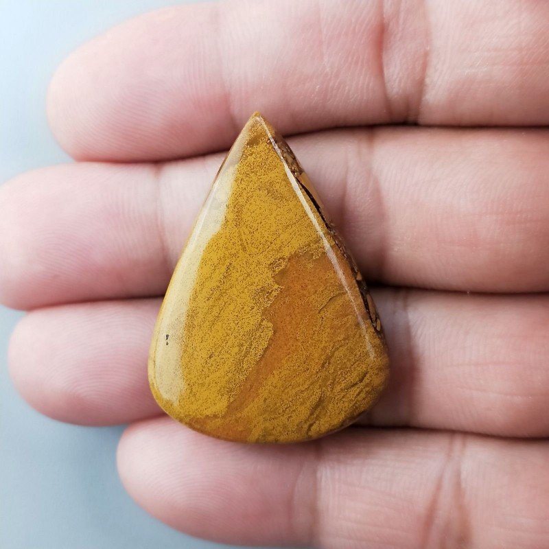Diaspro Giallo Naturale Forma Goccia Piatto Cabochon Liscio Fatto a Mano 36X27X6mm 8,10gm 1pz