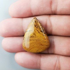 Diaspro Giallo Naturale Forma Goccia Piatto Cabochon Liscio Fatto a Mano 30X24X6mm 6,30gm 1pz