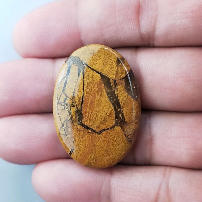 Diaspro Giallo Naturale Forma Ovale Piatto Cabochon Liscio Fatto a Mano 35X25X4mm 7,35gm 1pz