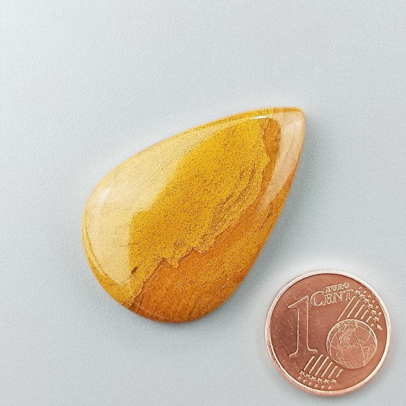 Diaspro Giallo Naturale Forma Goccia Piatto Cabochon Liscio Fatto a Mano 35X23X5mm 6,85gm 1pz