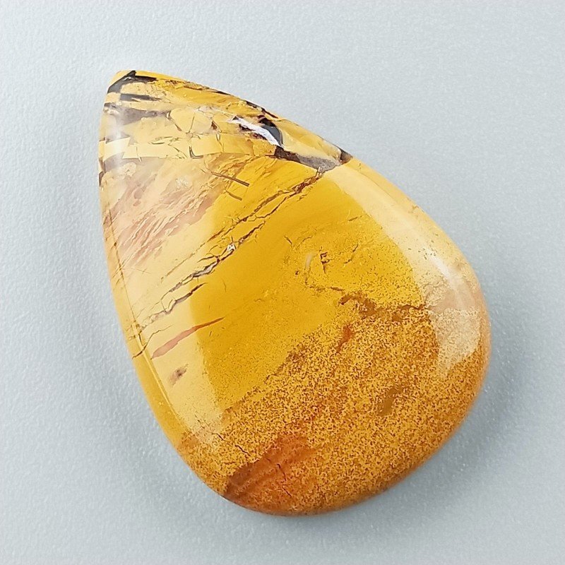 Diaspro Giallo Naturale Forma Goccia Piatto Cabochon Liscio Fatto a Mano 32X22mm 7,35gm 1pz