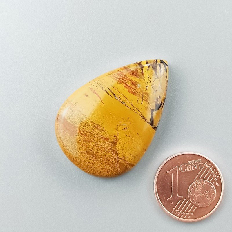 Cabochon di Diaspro Giallo Naturale Goccia, Piatto e Liscio, 32x22 mm, 7,35 g, Fatto a Mano