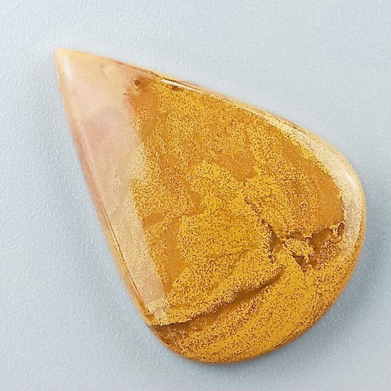 Diaspro Giallo Naturale Forma Goccia Piatto Cabochon Liscio Fatto a Mano 34X23X5mm 5,55gm 1pz
