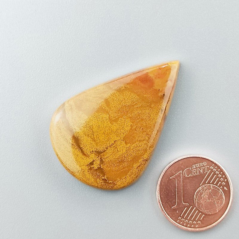 Diaspro Giallo Naturale Forma Goccia Piatto Cabochon Liscio Fatto a Mano 34X23X5mm 5,55gm 1pz