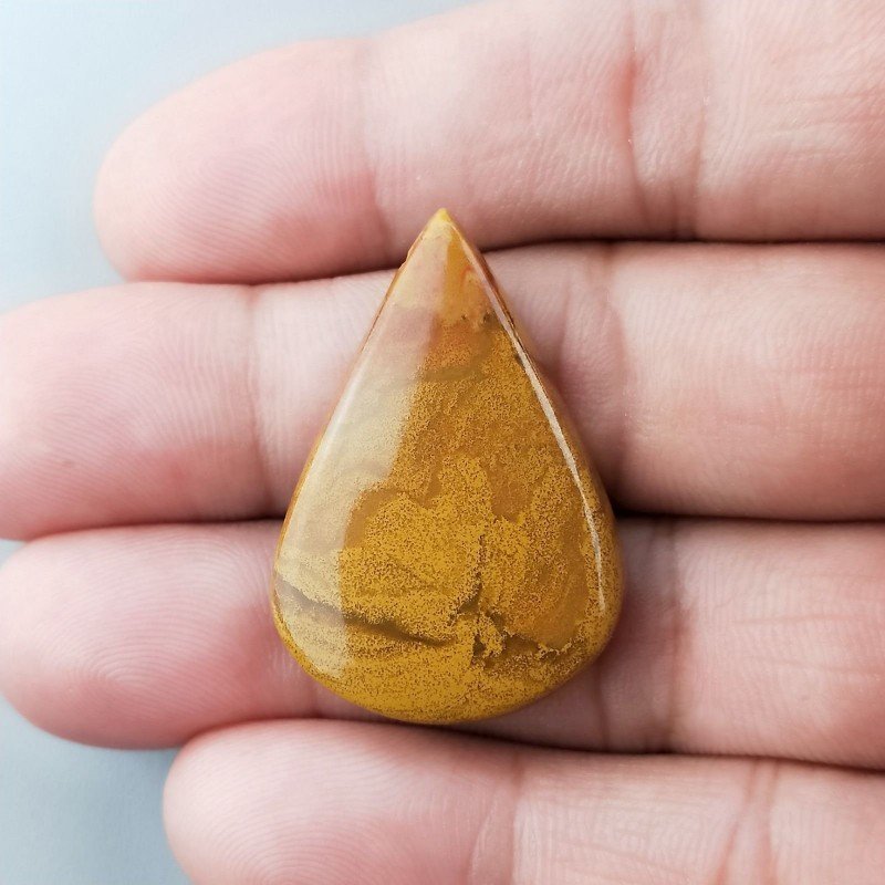Diaspro Giallo Naturale Forma Goccia Piatto Cabochon Liscio Fatto a Mano 34X23X5mm 5,55gm 1pz