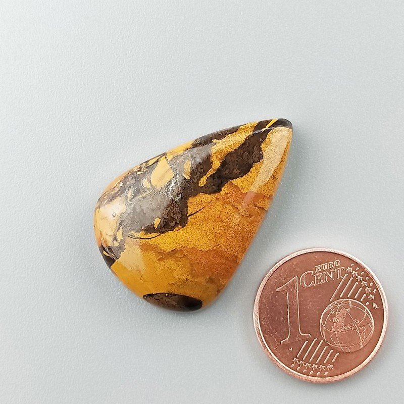 Diaspro Giallo Naturale Forma Goccia Piatto Cabochon Liscio Fatto a Mano 28X19X6mm 4,80gm 1pz
