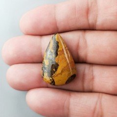 Diaspro Giallo Naturale Forma Goccia Piatto Cabochon Liscio Fatto a Mano 28X19X6mm 4,80gm 1pz
