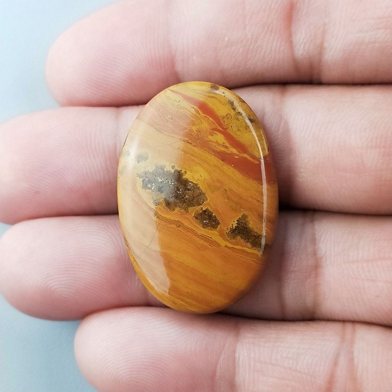 Diaspro Giallo Naturale Forma Ovale Piatto Cabochon Liscio Fatto a Mano 33X23X4mm 5,25gm 1pz