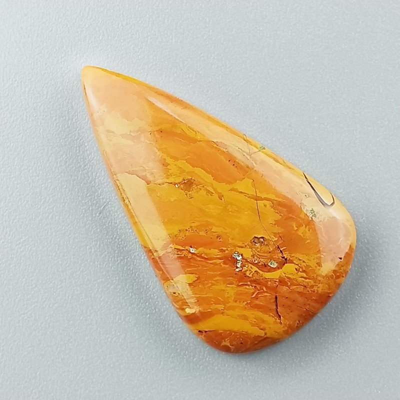 Diaspro Giallo Naturale Forma Goccia Piatto Cabochon Liscio Fatto a Mano 31X18X4mm 3,50gm 1pz