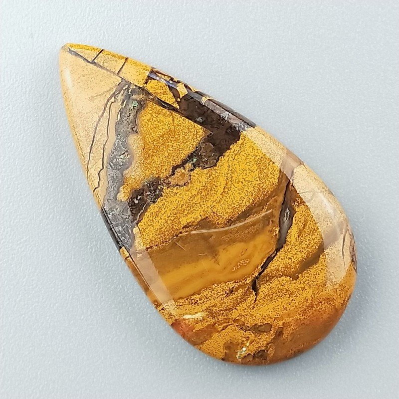Diaspro Giallo Naturale Forma Goccia Piatto Cabochon Liscio Fatto a Mano 36X19X4mm 5,00gm 1pz