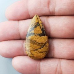 Diaspro Giallo Naturale Forma Goccia Piatto Cabochon Liscio Fatto a Mano 36X19X4mm 5,00gm 1pz
