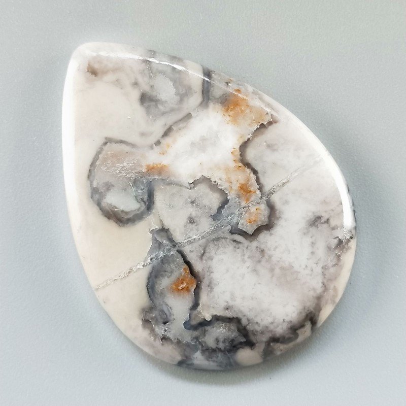 Diaspro Maligano Grigio Naturale Forma Goccia Piatto Cabochon Liscio Fatto a Mano 46X34X5mm 13,55gm 1pz