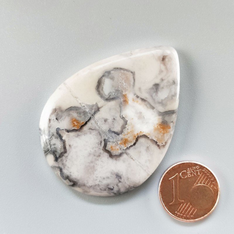 Cabochon di Diaspro Maligano Grigio Naturale Goccia, Piatto e Liscio, 46x34x5 mm, 13,55 g, Fatto a Mano