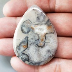 Cabochon di Diaspro Maligano Grigio Naturale Goccia, Piatto e Liscio, 46x34x5 mm, 13,55 g, Fatto a Mano