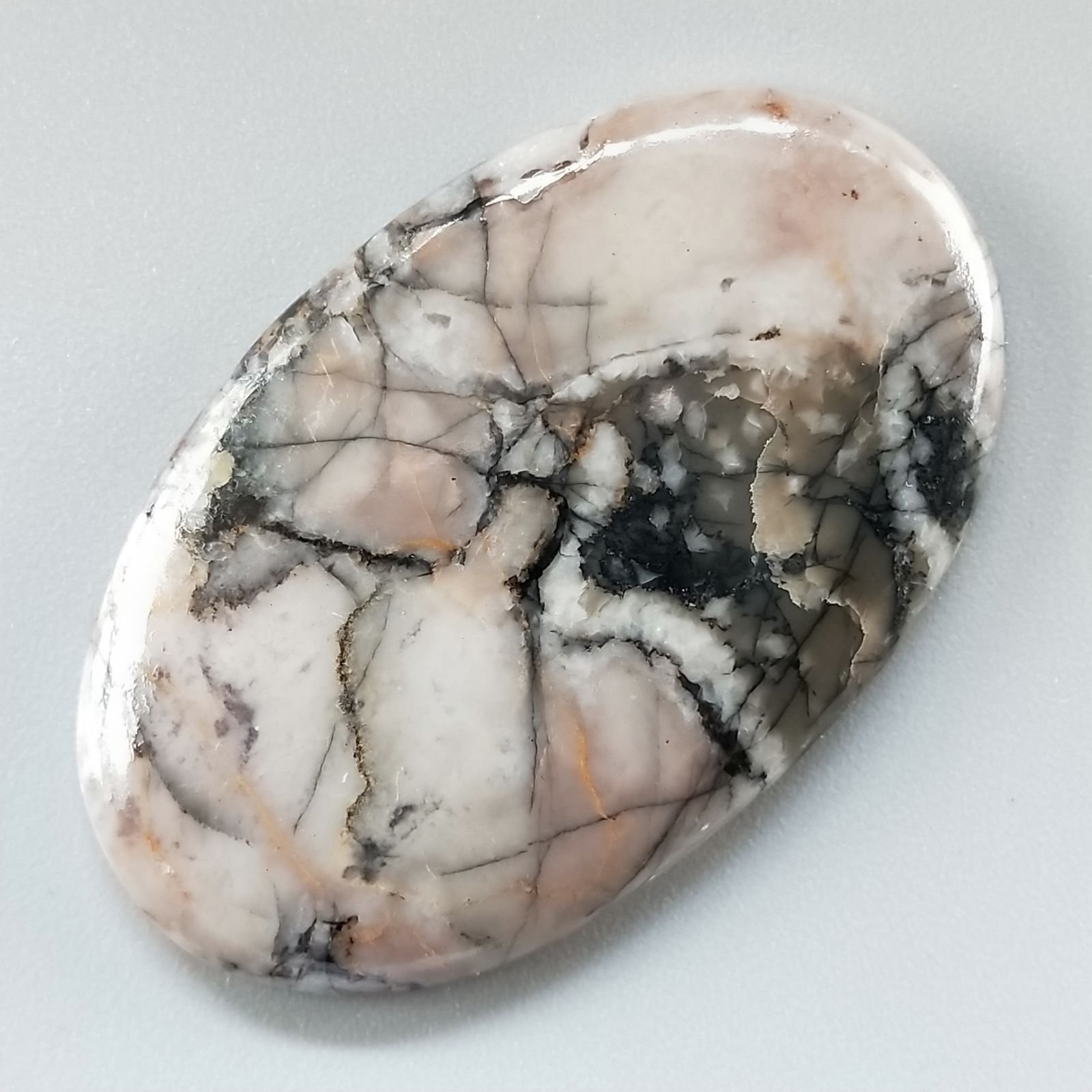 Diaspro Maligano Grigio Naturale Forma Ovale Piatto Cabochon Liscio Fatto a Mano 43X27X5mm 9,83gm 1pz