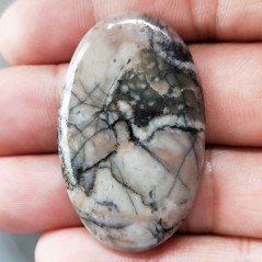 Diaspro Maligano Grigio Naturale Forma Ovale Piatto Cabochon Liscio Fatto a Mano 43X27X5mm 9,83gm 1pz